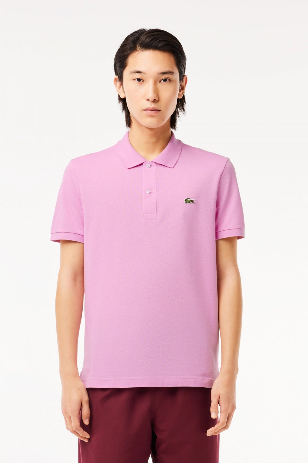 LACOSTE L SHORT SLEEVED RIBBED COLLAR S en color ROSA  (1)