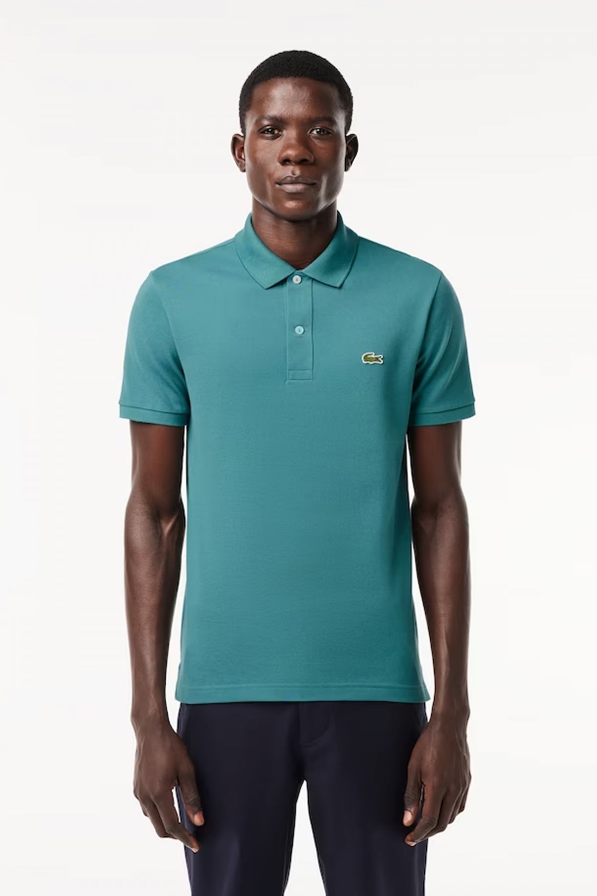 LACOSTE L SHORT SLEEVED RIBBED COLLAR S en color AZUL  (1)