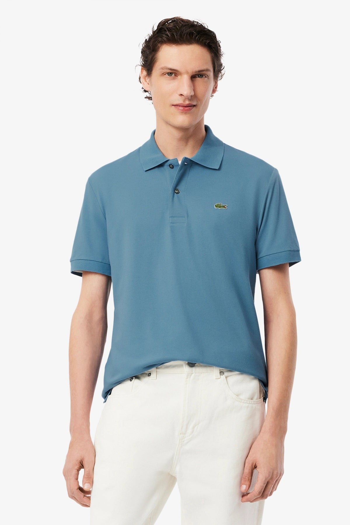 LACOSTE L SHORT SLEEVED RIBBED COLLAR S en color AZUL  (1)