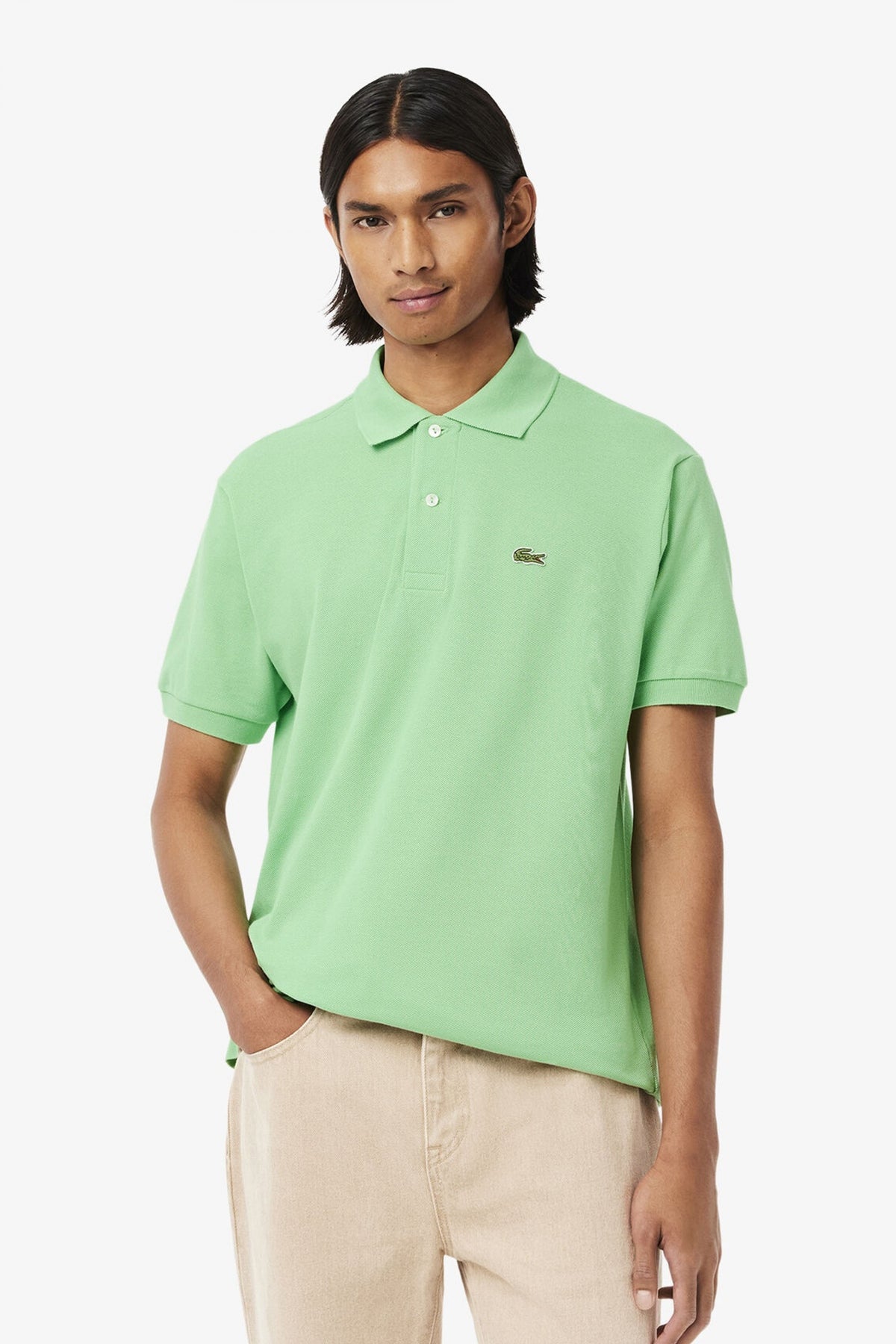 LACOSTE L SHORT SLEEVED RIBBED COLLAR S en color VERDE  (1)