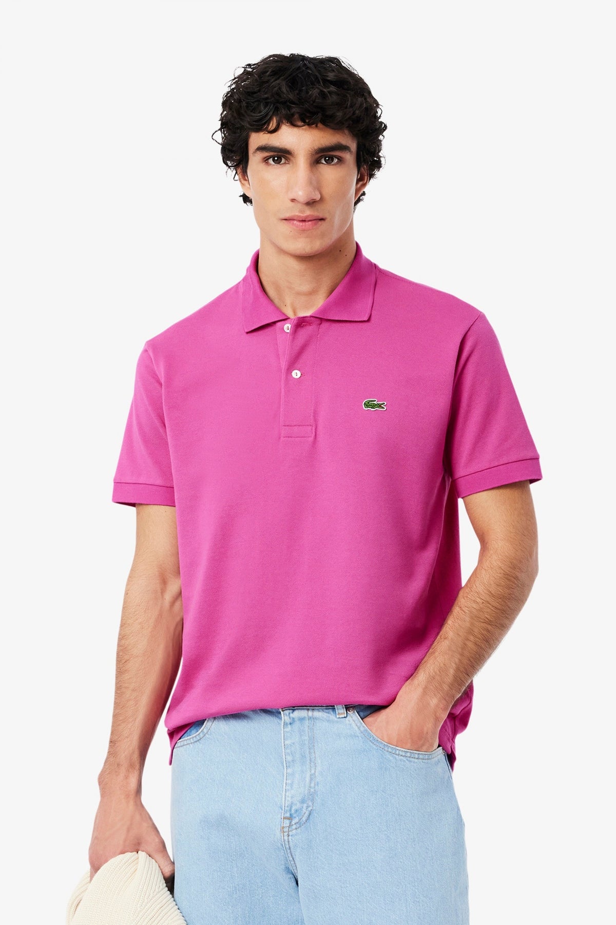 LACOSTE L SHORT SLEEVED RIBBED COLLAR S en color ROSA  (1)