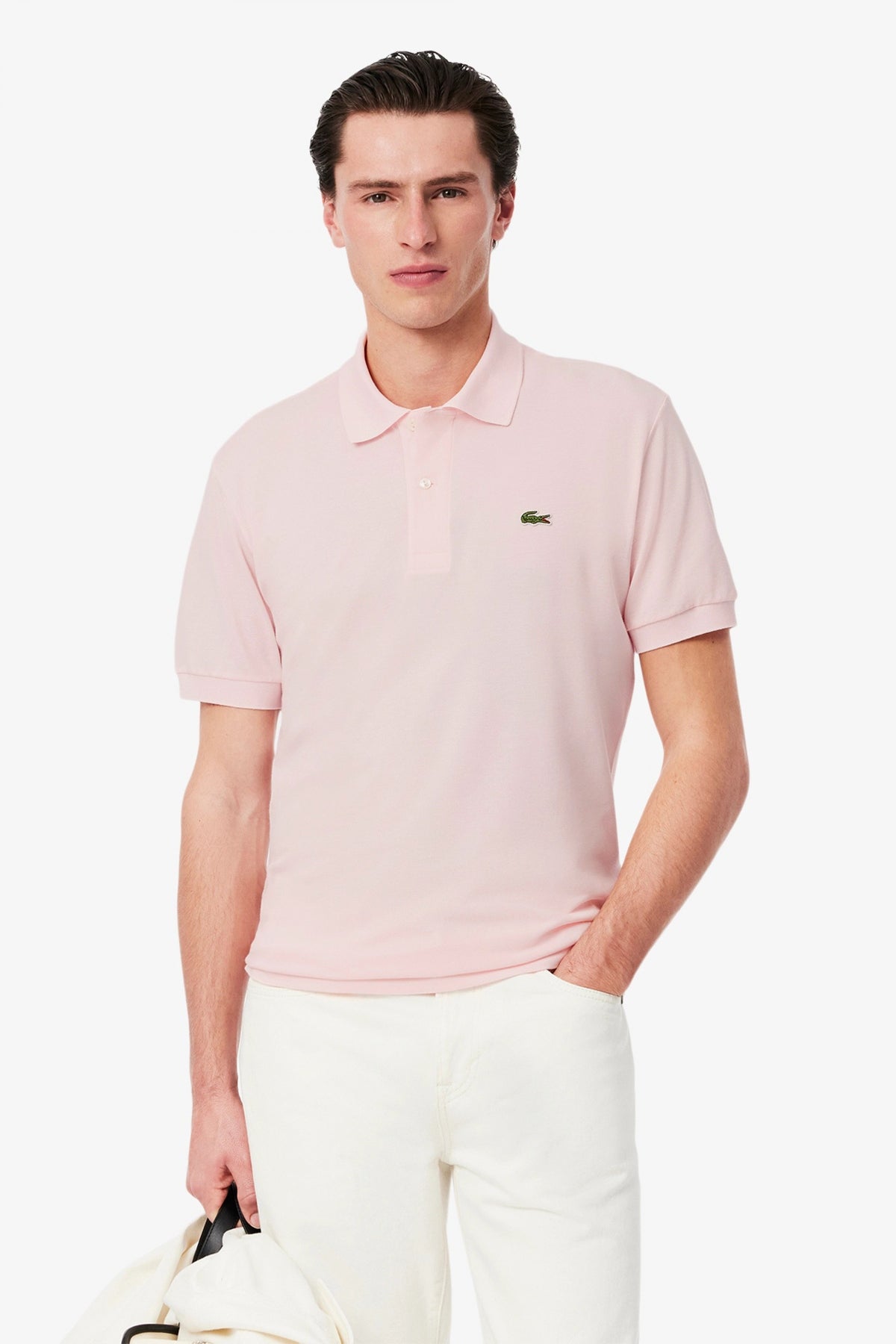 LACOSTE  SHORT SLEEVED RIBBED COLLAR en color ROSA  (1)