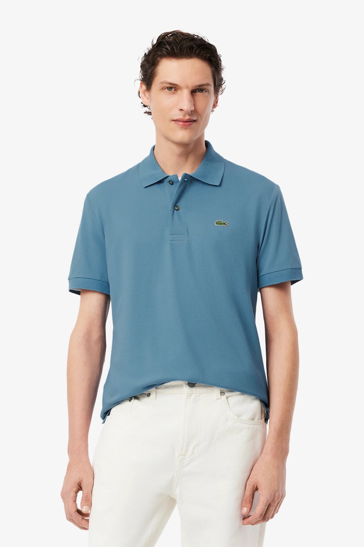 LACOSTE  SHORT SLEEVED RIBBED COLLAR en color AZUL  (1)