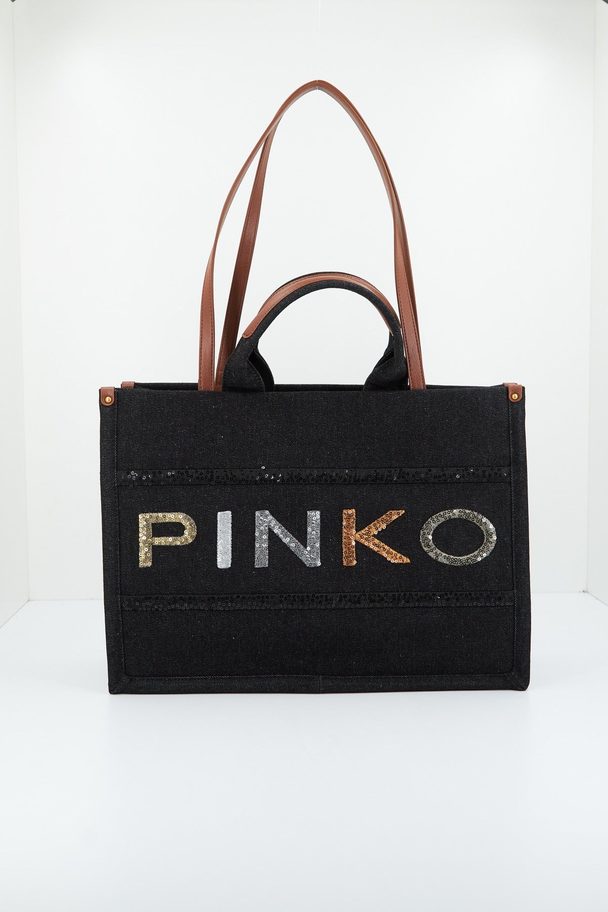 PINKO SHOPPER DENIM RICAMO LO en color NEGRO  (2)