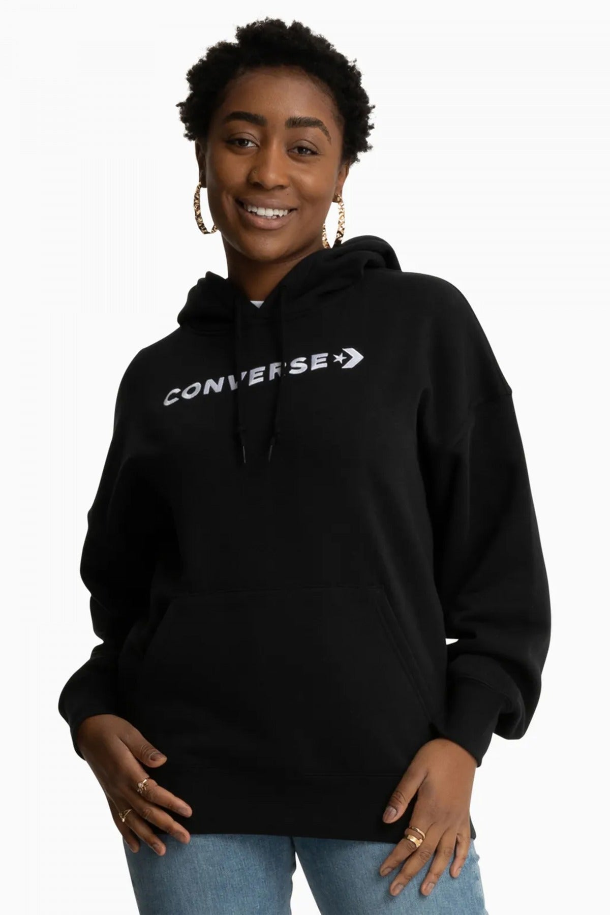 CONVERSE WORDMARK FLEECE HOODIE EM en color NEGRO  (2)