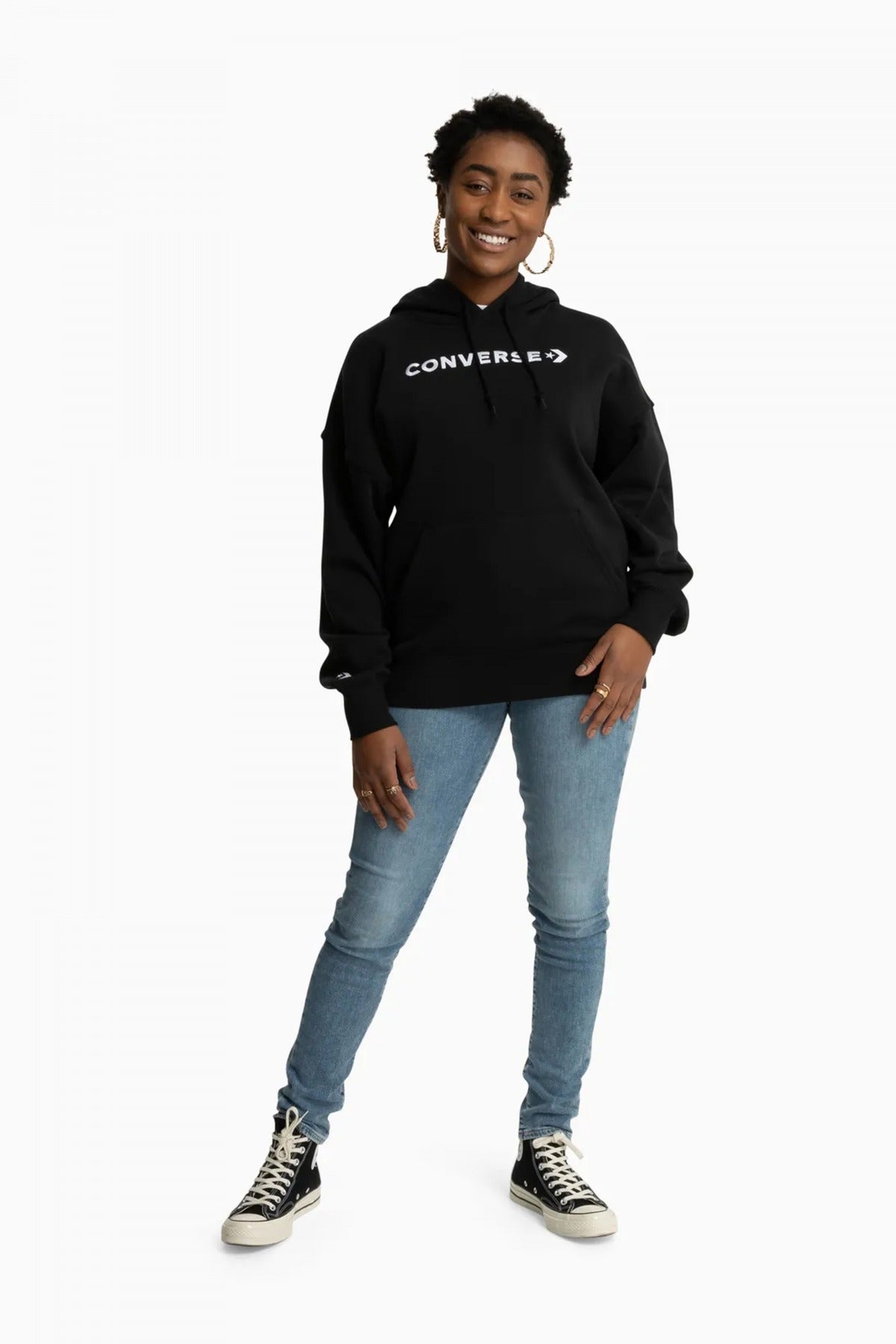 CONVERSE WORDMARK FLEECE HOODIE EM en color NEGRO  (4)